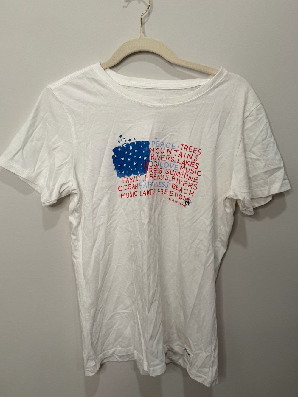Life is Good White American Flag Peace Love Graphic Tee NWT Size Medium